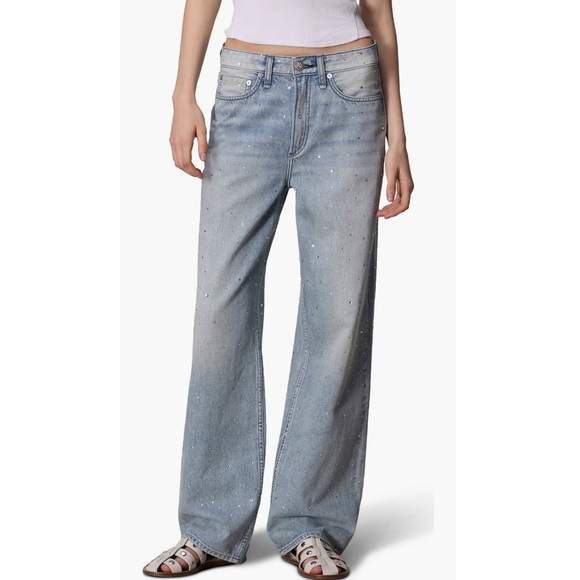 Rag & Bone Logan mid rise wide leg crystal embellished jeans - Picture 2 of 16